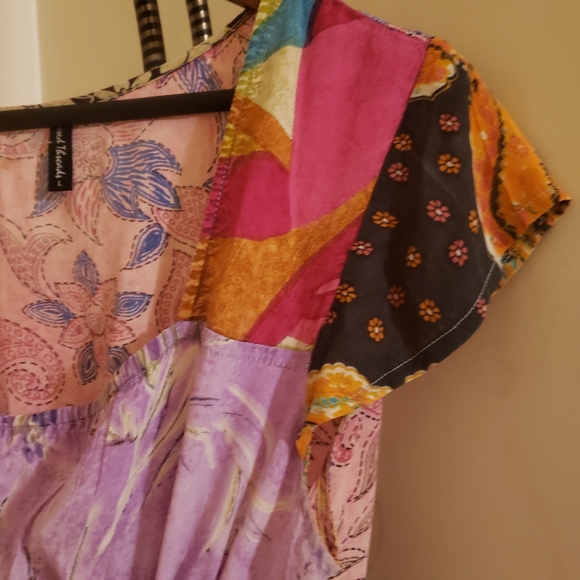 Sacred Threads Floral Patch 100% Rayon Midi Empire Waist Dress Sz L - Picture 6 of 8